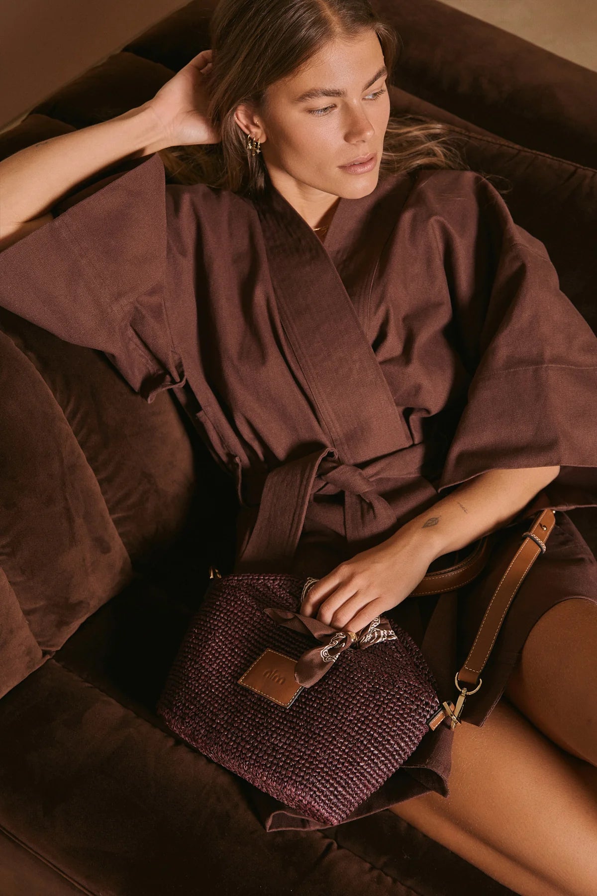 Leather Trimmed Raffia Mini // Cocoa