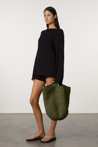 Round Straw Bag // Olive