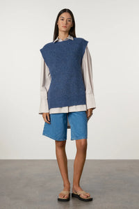 Indigo Blue Merino Wool Blend Knit Vest