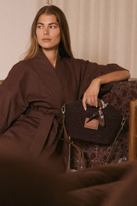 Leather Trimmed Raffia Mini // Cocoa