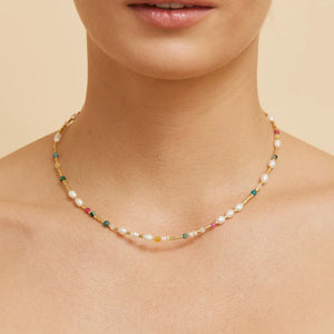 Clover Gemstone and Pearl Necklace