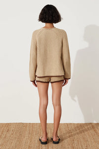 Sand Contrast Rib Knit Jumper