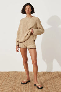 Sand Contrast Rib Knit Jumper