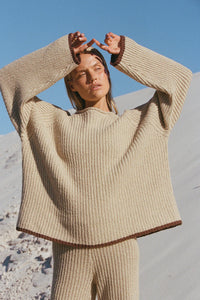 Sand Contrast Rib Knit Jumper