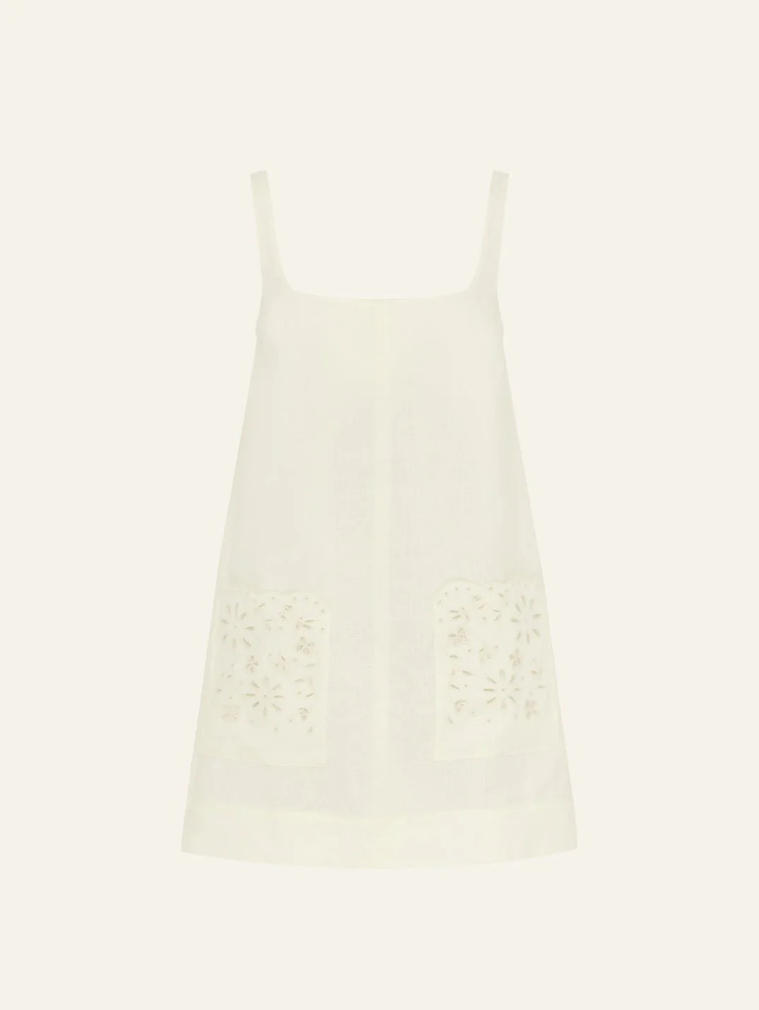 Embroidered Shift Mini Dress // Crème