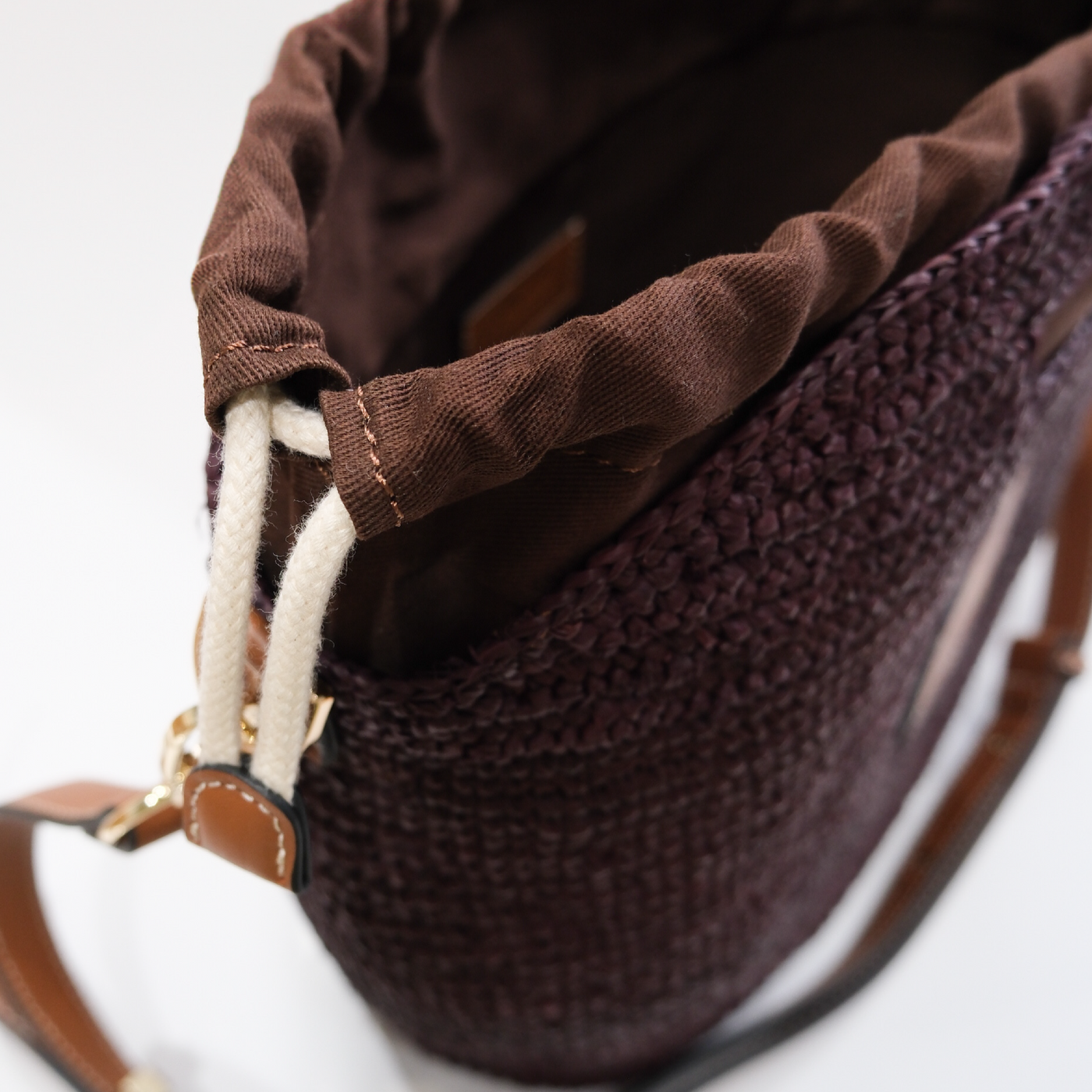 Leather Trimmed Raffia Mini // Cocoa
