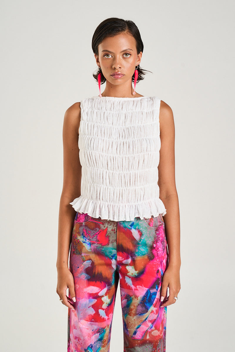 Shirred Tank // Sheer White