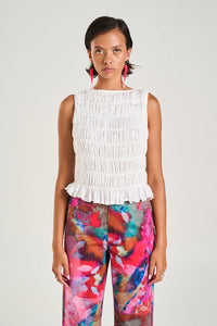 Shirred Tank // Sheer White
