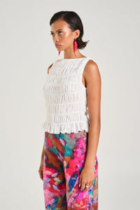 Shirred Tank // Sheer White