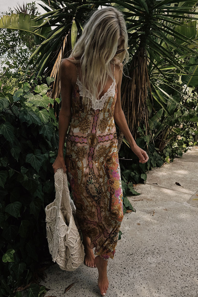 Lovers & Dreamers Strappy Maxi Dress // Champagne Peach