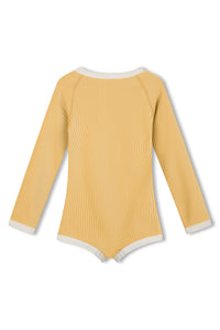 Mini Stripe Rashie Onesie // Marigold