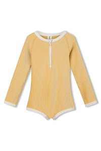 Mini Stripe Rashie Onesie // Marigold