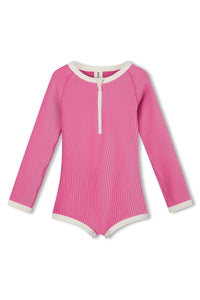 Mini Stripe Rashie Onesie // Shell Pink