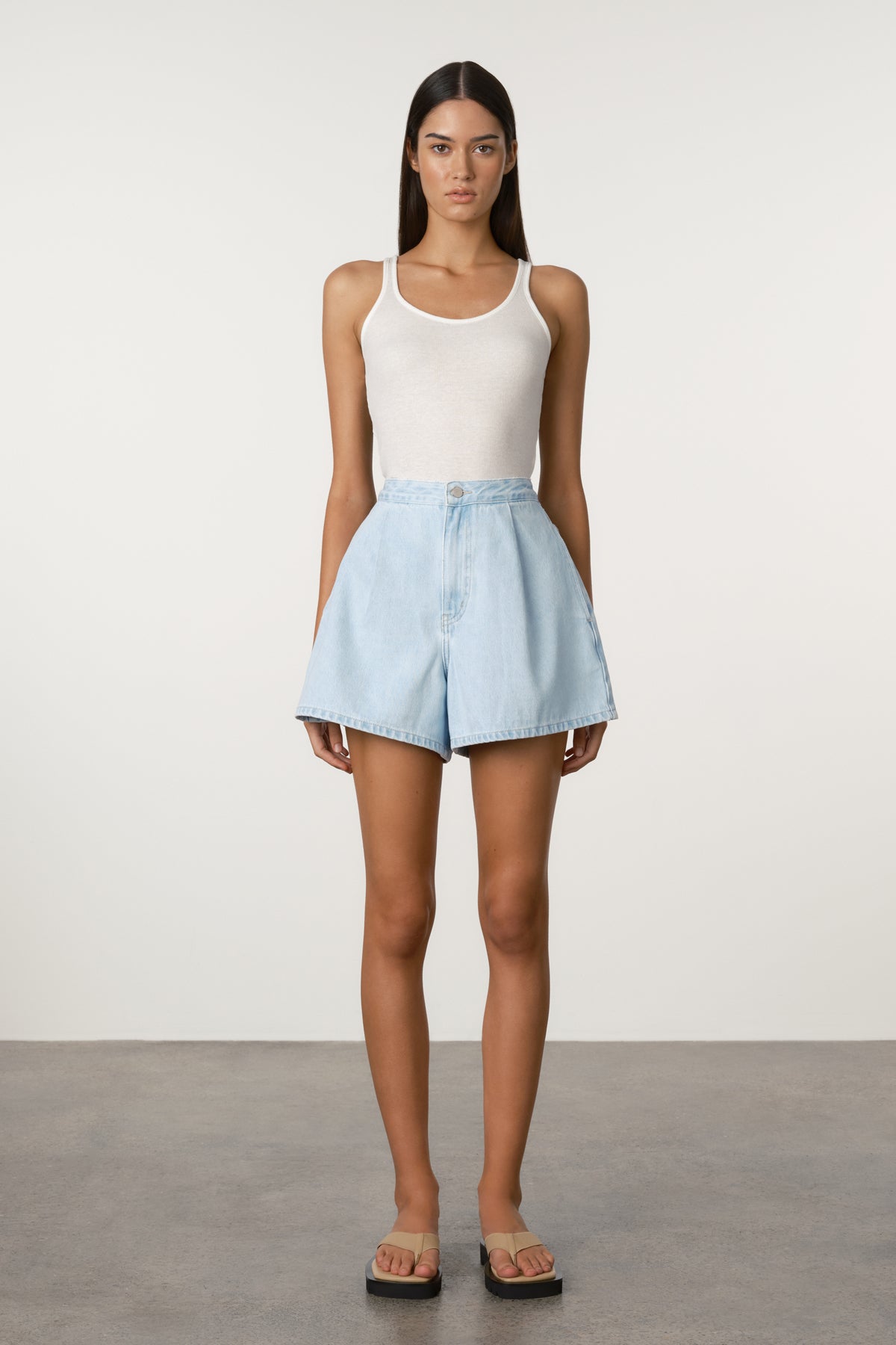 Soft Blue Recycled Denim Shorts