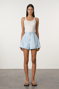 Soft Blue Recycled Denim Shorts