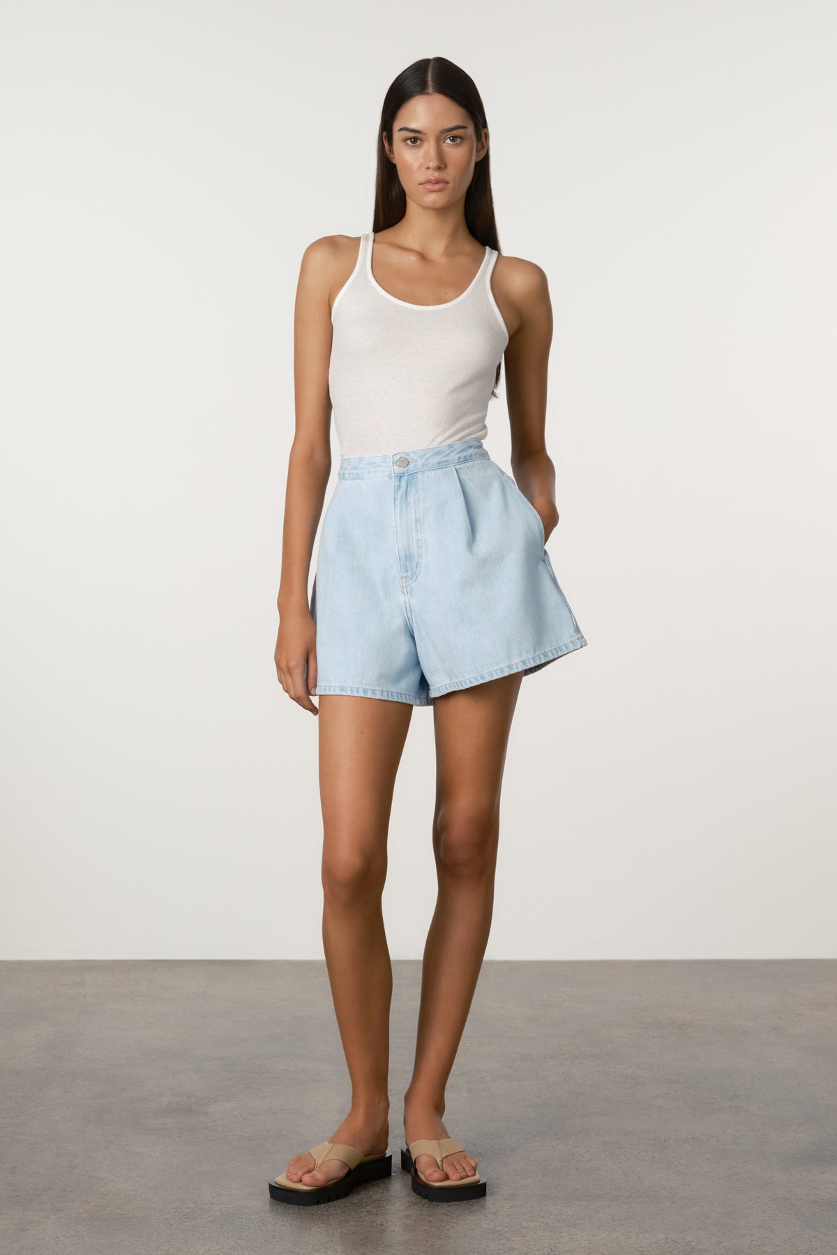 Soft Blue Recycled Denim Shorts