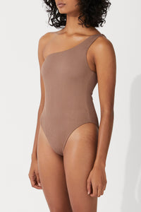 Chocolate Rib One Shoulder One Piece