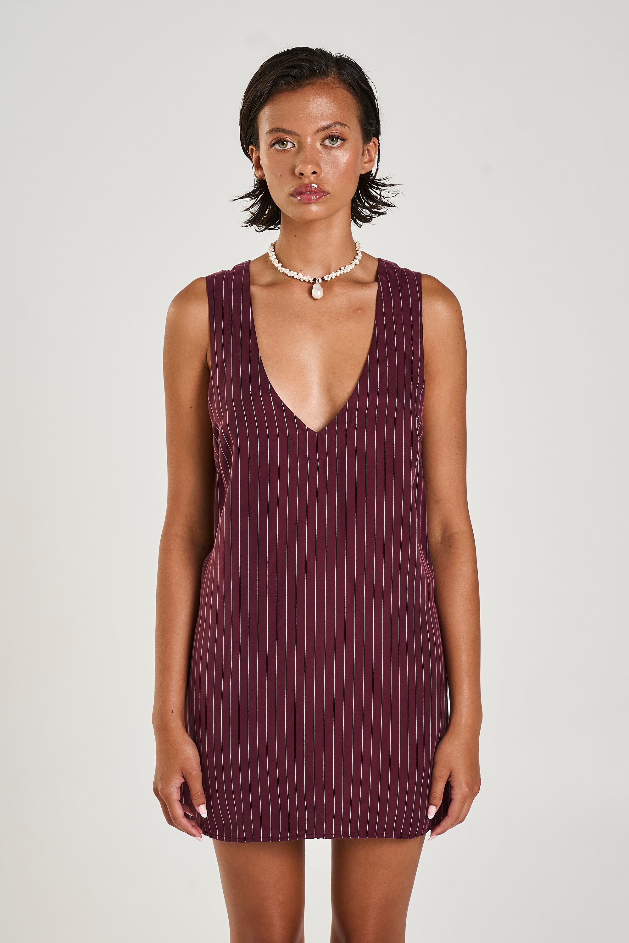 V-Neck Shift Dress // Kina Pinstripe