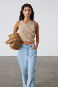 Camel Linen Blend Knit Top