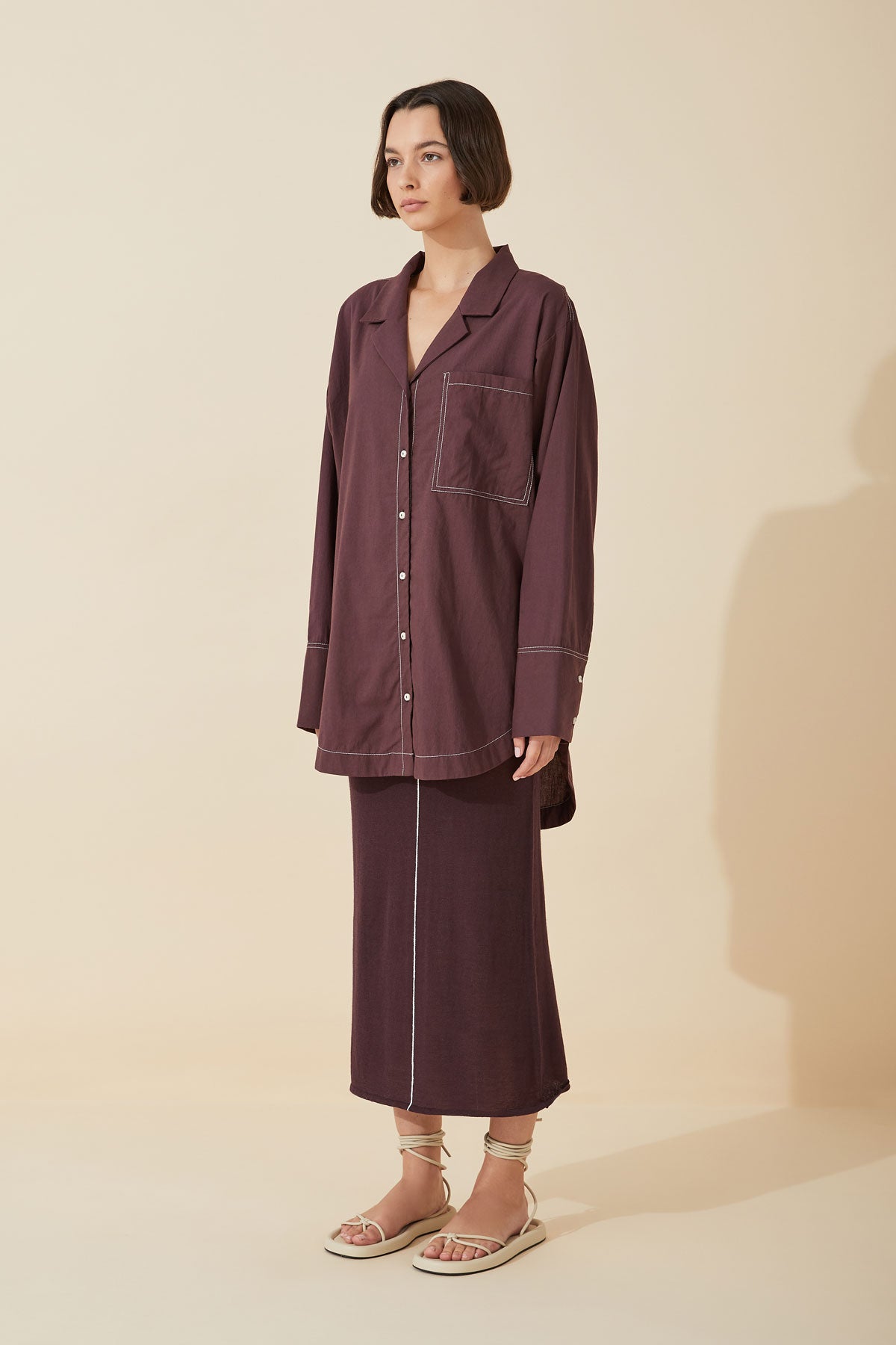 Plum Sheer Contrast Knit Skirt