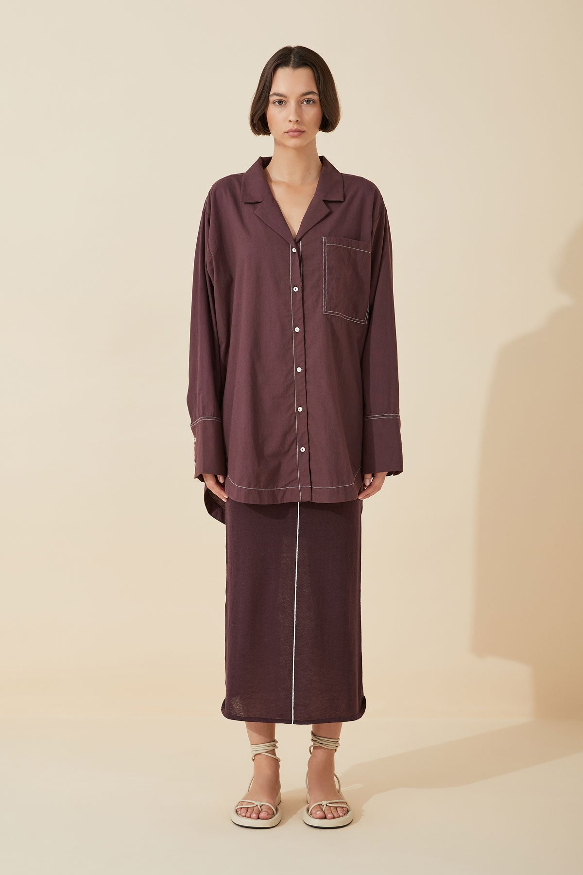 Plum Sheer Contrast Knit Skirt