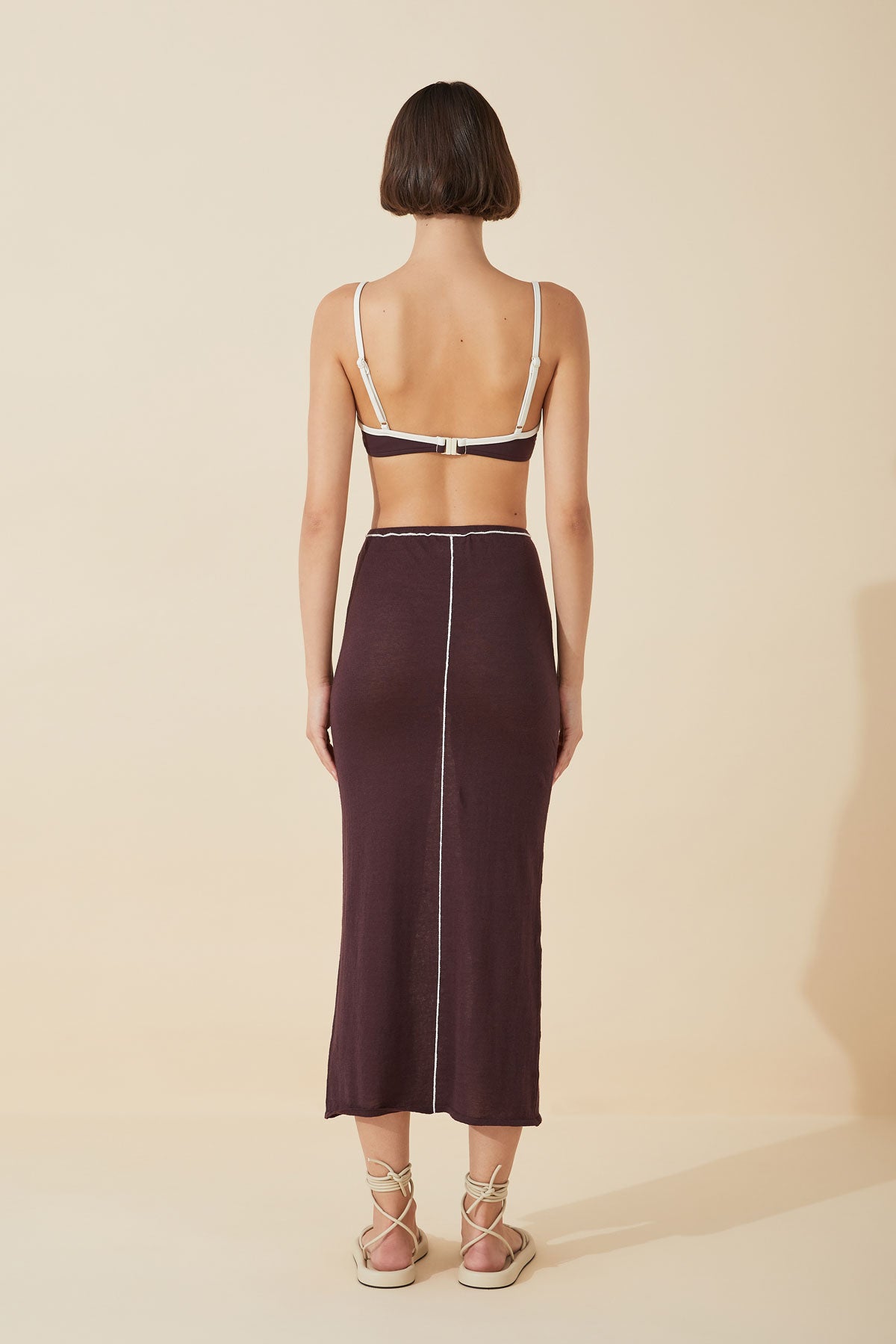 Plum Sheer Contrast Knit Skirt