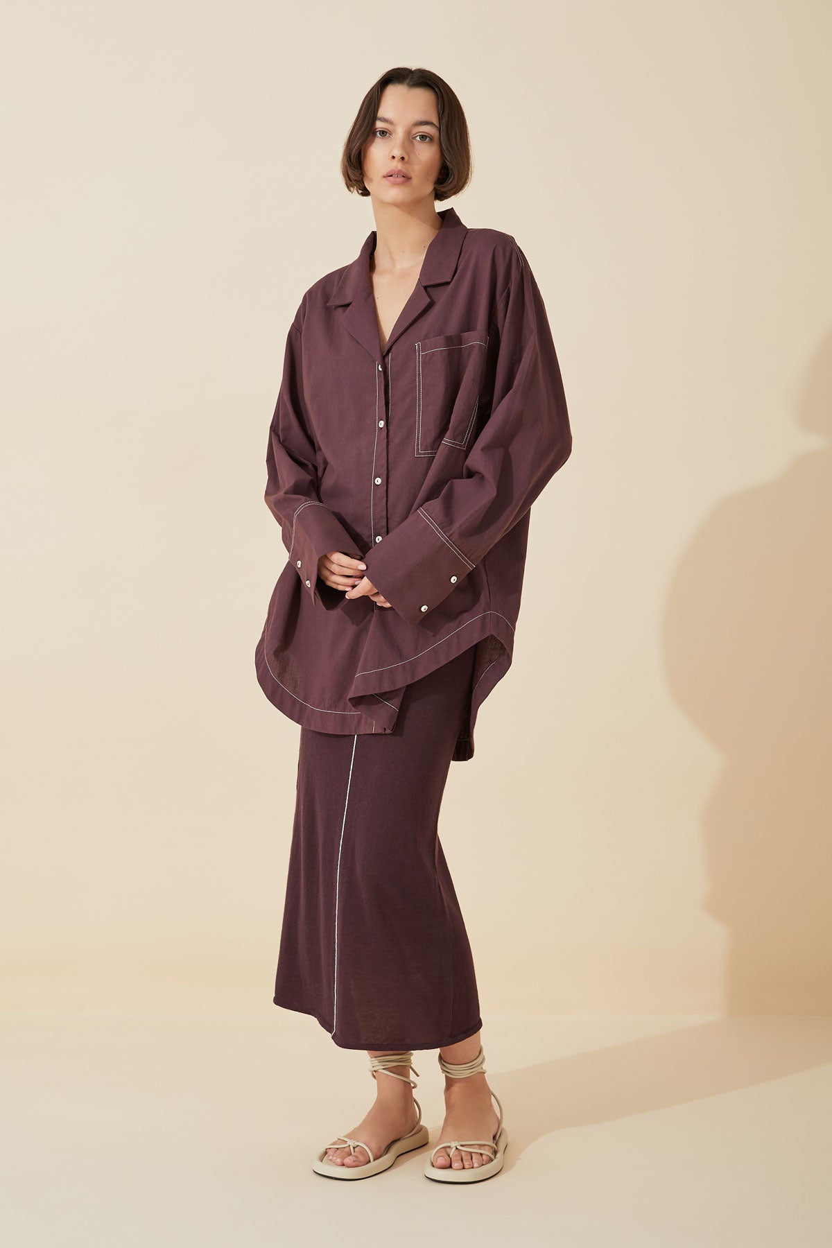 Plum Sheer Contrast Knit Skirt