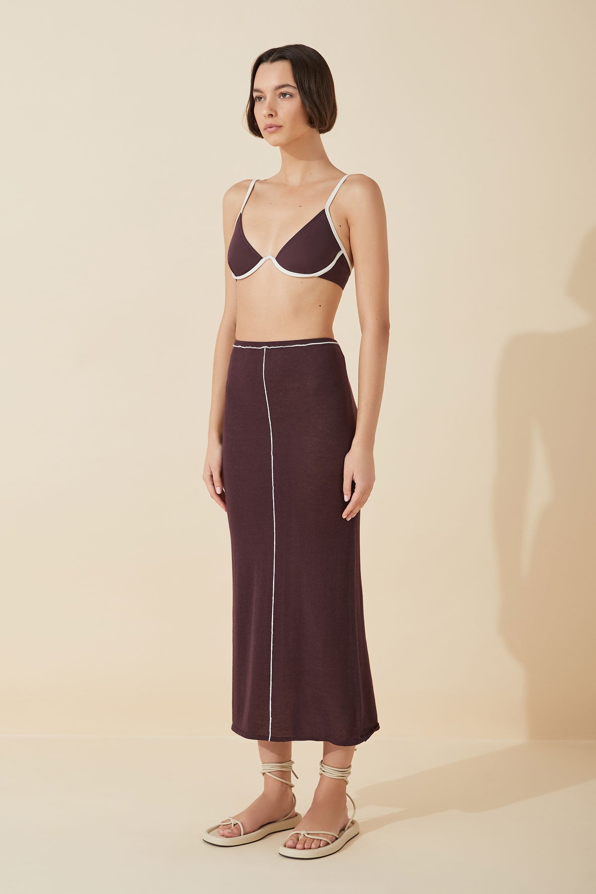 Plum Sheer Contrast Knit Skirt