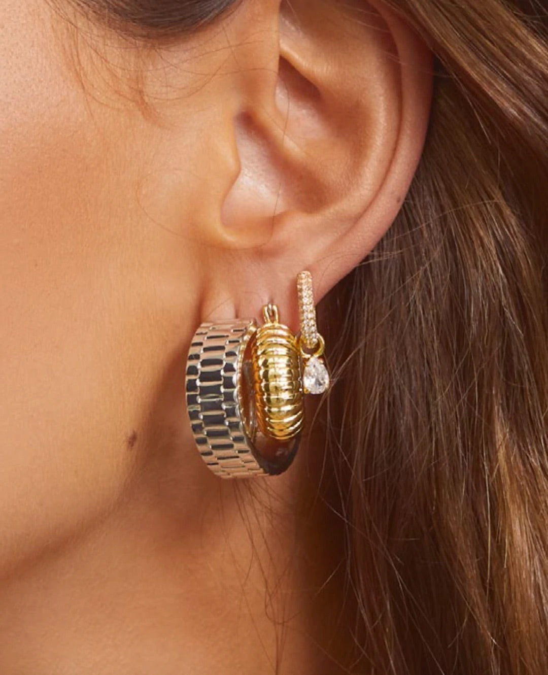 Bianca Stone Pave Huggies - Gold