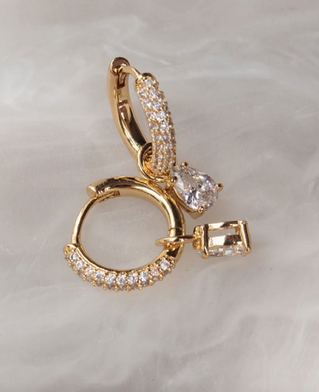 Bianca Stone Pave Huggies - Gold